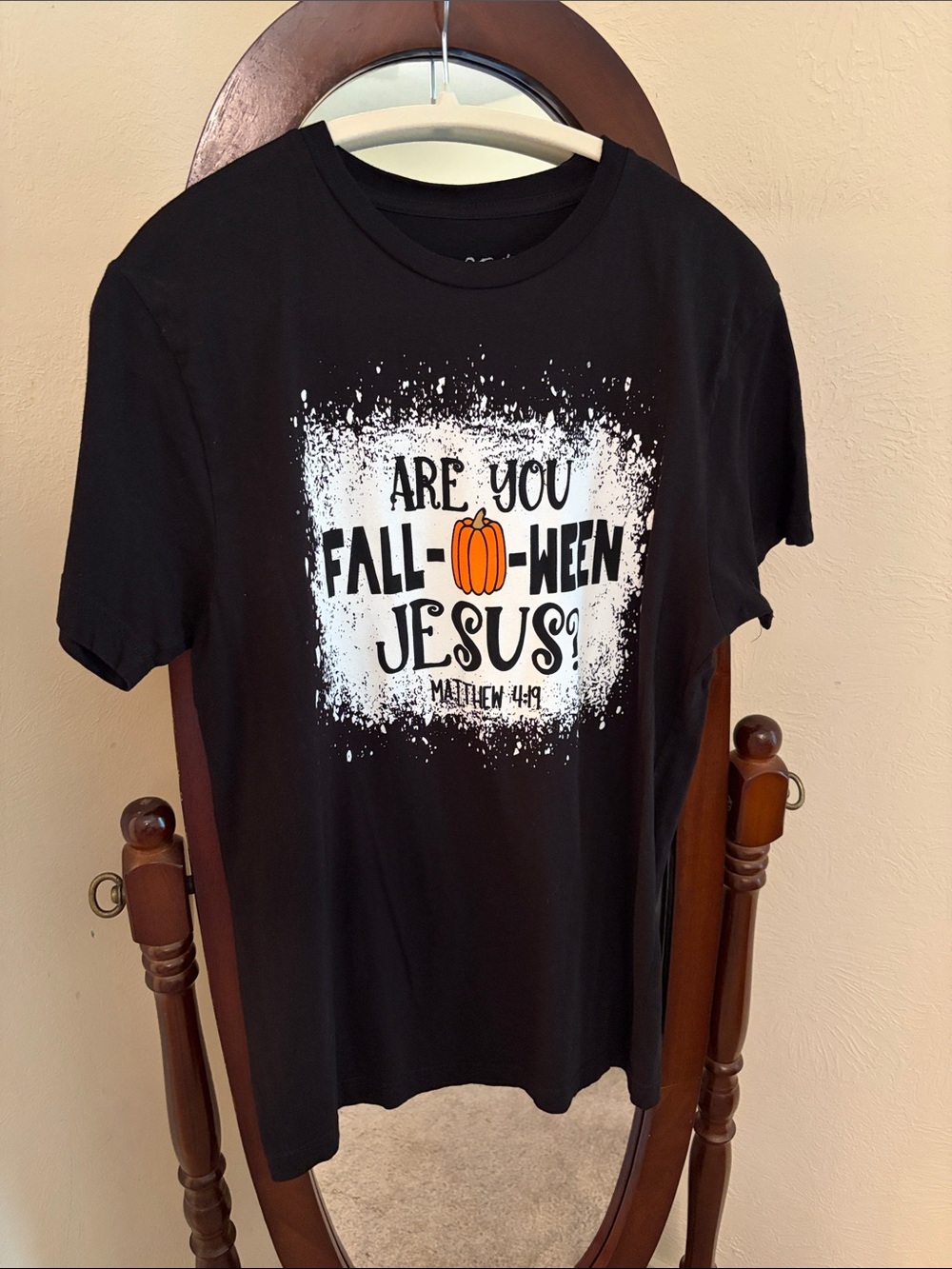 Black Graphic Short Sleeve Tee with Pumpkin Accent
